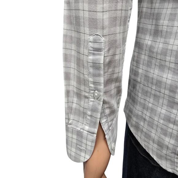 REISS Dress Shirt Men M Slim Fit Woven Gray Check Plaid Long Sleeves Cotton - Picture 8 of 12